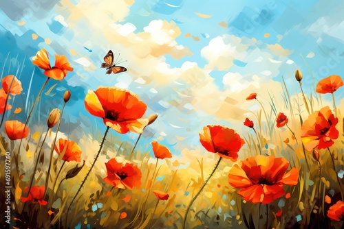 Poppies Field With Butterflies © Celina