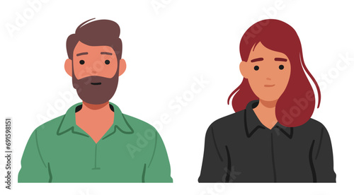 Man and Woman with Serene Facial Expression Exude Tranquility, Calm Eyes And Gentle Smile Revealing A Peaceful Demeanor