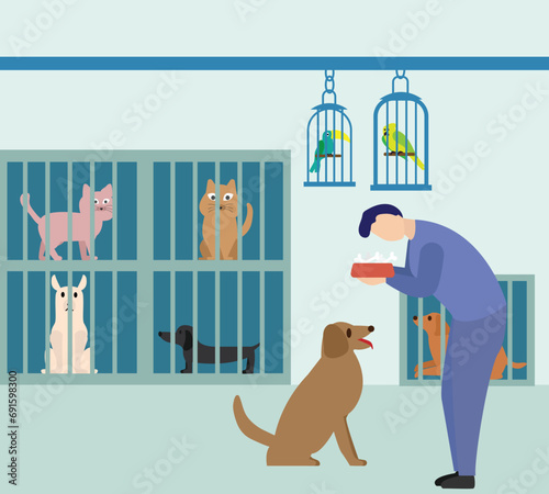 Human adopting pets and fostering. Pet adoption concept. flat vector illustration.