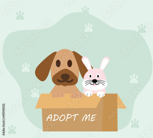 Human adopting pets and fostering. Pet adoption concept. flat vector illustration.