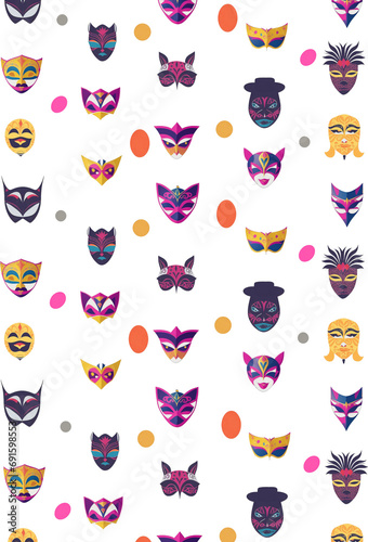 Ethnic masks  pattern with party confetti background