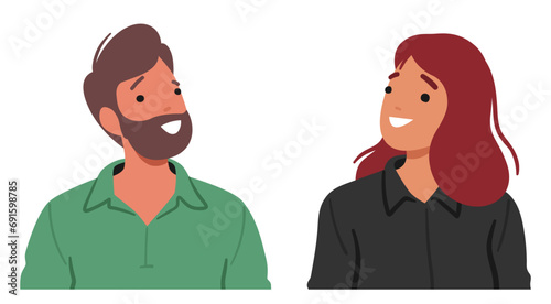 Man And Woman Faces Radiate Joyful Smiles, Characters Eyes Sparkling With Happiness, Reflect Genuine Delight