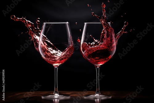 Red Wine Splashing In Glasses