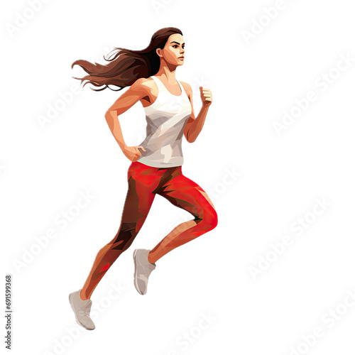 a woman jogging in a 3/4 view, PNG isolated and transparent leisure-themed, graphic illustration. Generative ai