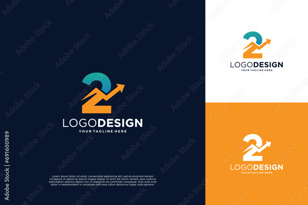 Obraz premium Number 2 Financial Chart Logo Design. Accounting, business, finance logo