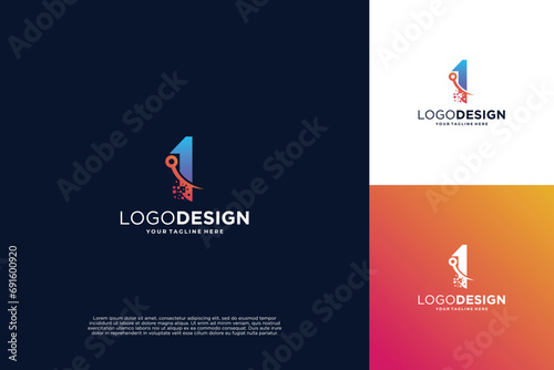 Number 1 technology logo design. Symbol technology, Artificial Intelligence and computer.