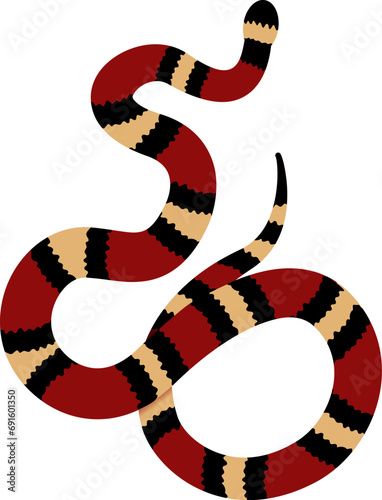 Eastern Milk Snake flat vector illustration. non-venomous serpent in striking red, white, and black colors, reminiscent of the coral snake.  photo