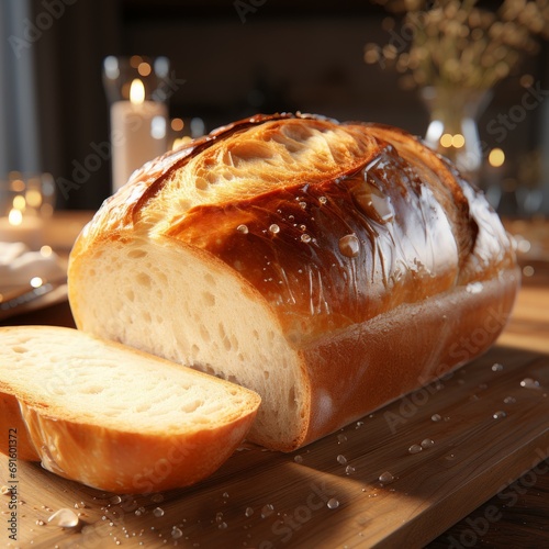 a loaf of bread on a cutting board photo