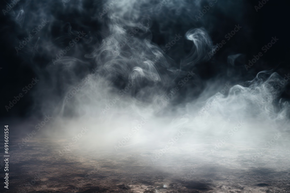 Smoke On Cement Floor With Defocused Fog In Halloween