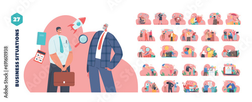 Isolated Vector Elements With Business People on Various Situations. Qualified Workers, Possess Expertise, Integrity