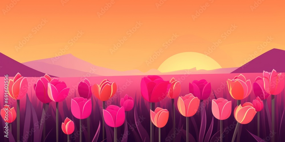 Beautiful Animated Tulip Flower Background with Empty Copy Space for Text - Flowers Tulips Nature Backdrop - Flat Vector Flower Graphic Illustration Wallpaper created with Generative AI Technology
