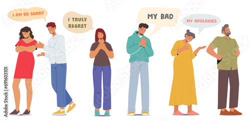 People Humbly Express Remorse, Uttering Sincere Apologies, Acknowledging Mistakes And Seeking Forgiveness With Sincerity