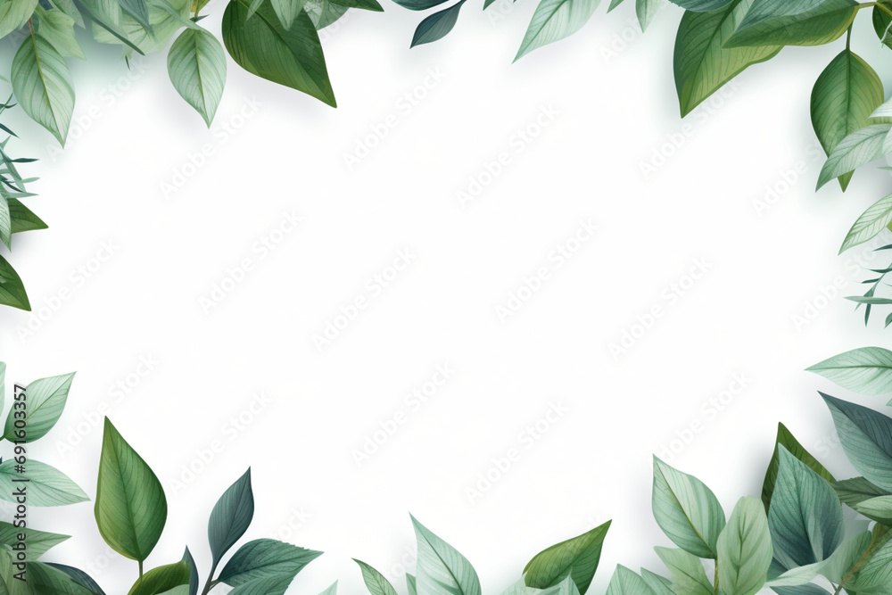 A green leaves frame place for an inscription ,text ,message's ,greeting card , white background A green leaves frame place for an inscription ,text ,message's ,greeting card , white background