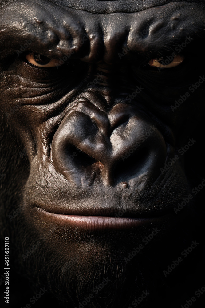 Gorilla face. Closeup portrait shot. Generative Ai Gorilla face. Closeup portrait shot. Generative Ai