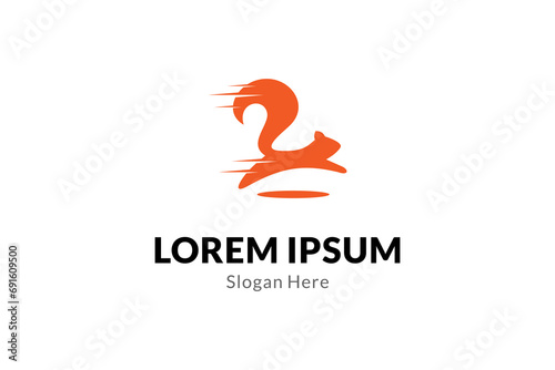 Squirrel logo jumping in flat design concept