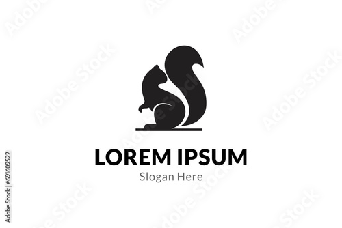 Squirrel logo looking back in flat design concept