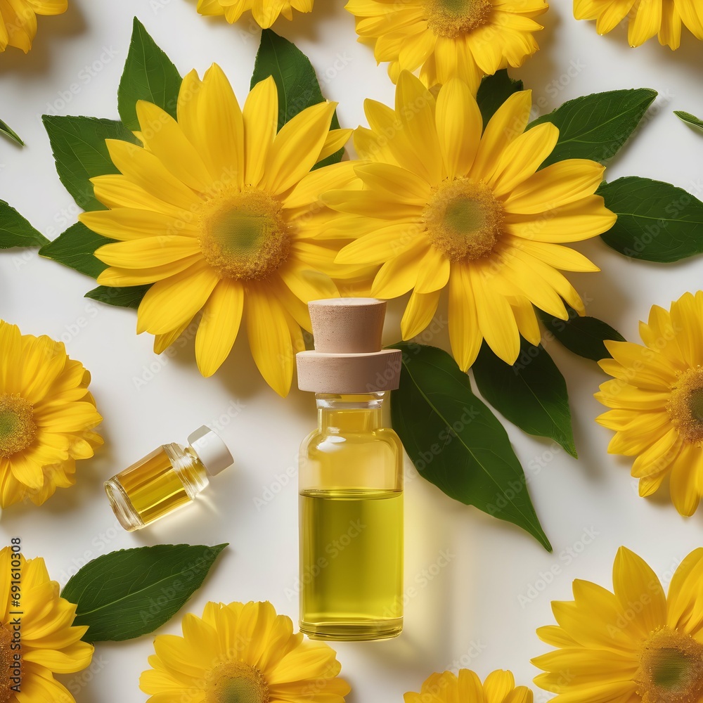Yellow Flower Essential Oils with Perfume Bottle Yellow Flower Essential Oils with Perfume Bottle