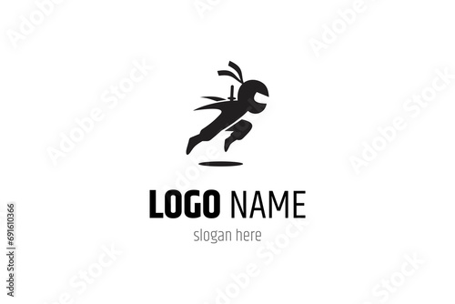 ninja logo with running style in flat vector design