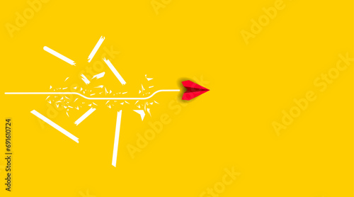 red plane is flying towards success, overcoming obstacles.Overcoming obstacles idea concept.