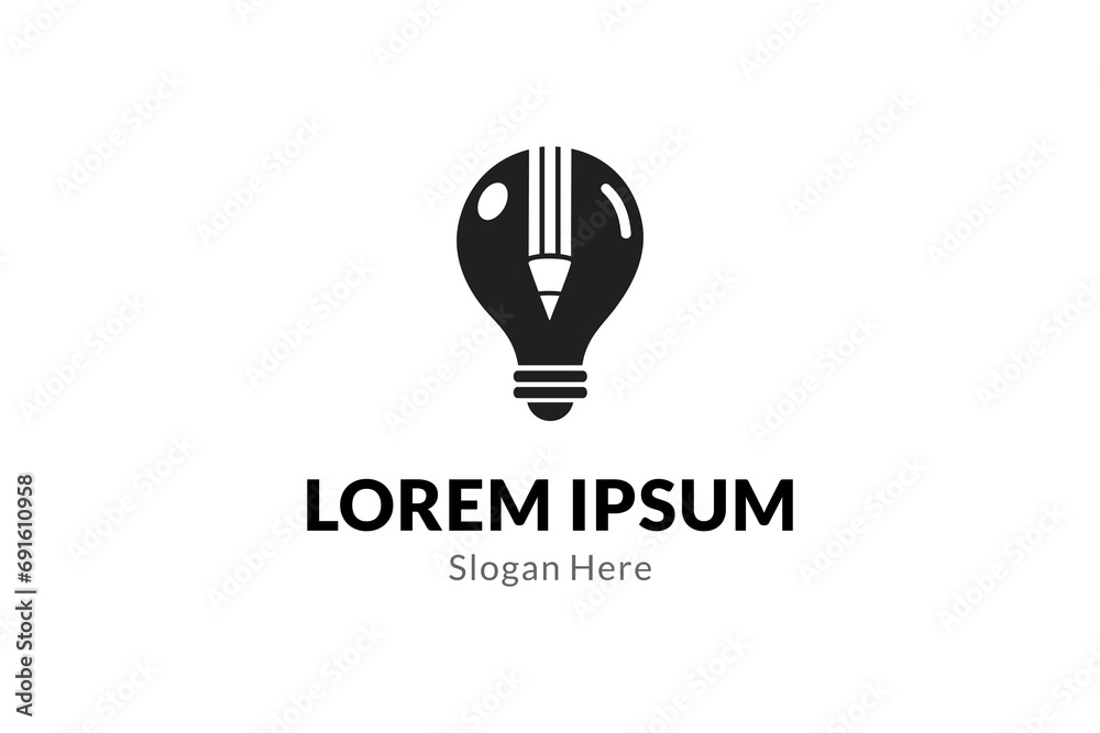 Bulb logo with pencil combination, flat design concept Bulb logo with pencil combination, flat design concept