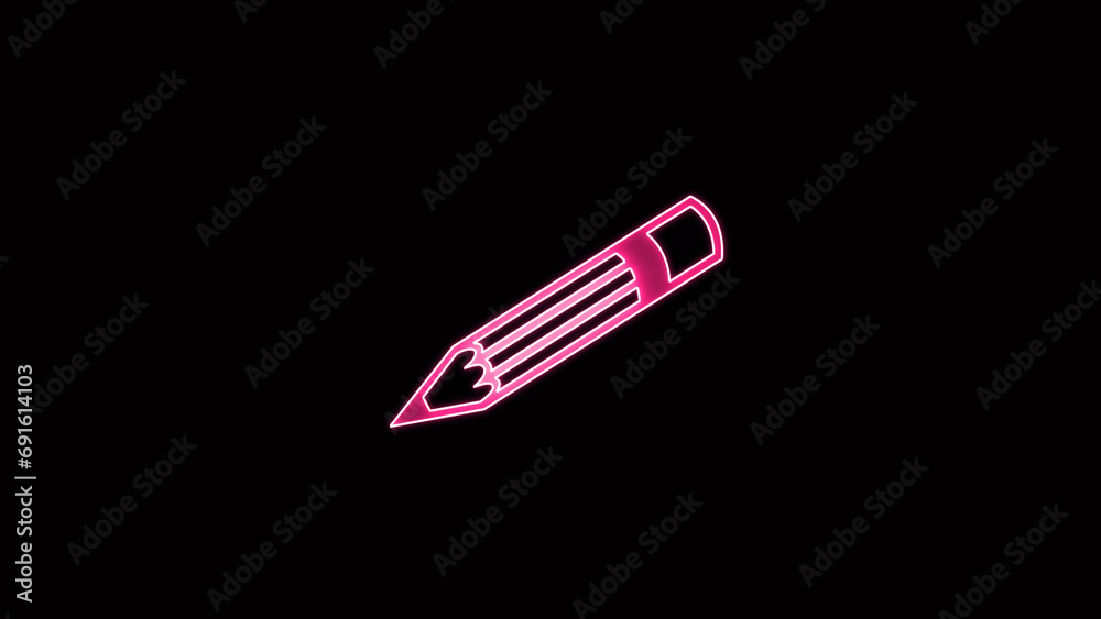 Glowing neon line Pencil icon isolated on black background. Drawing and educational tools. School office symbol. motion graphic animation. Glowing neon line Pencil icon isolated on black background. Drawing and educational tools. School office symbol. motion graphic animation.