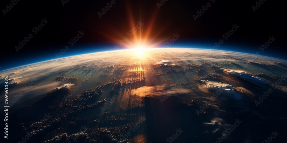 Sunrise over the planet view from space, amazing view