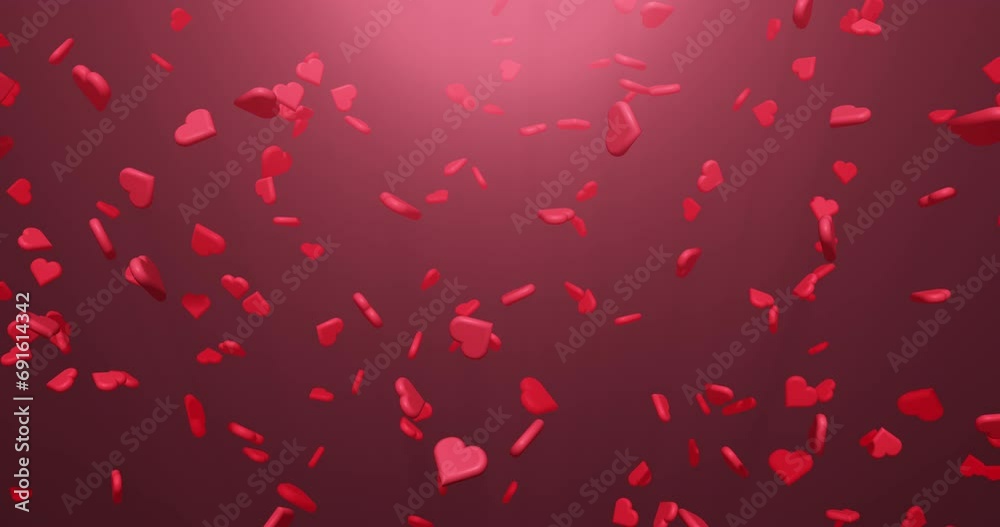 Red background for Valentine's Day. Falling pulsating red hearts in a red haze. Seamless looping animation.