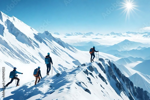 skiers on top of the mountain © AI artistic beauty