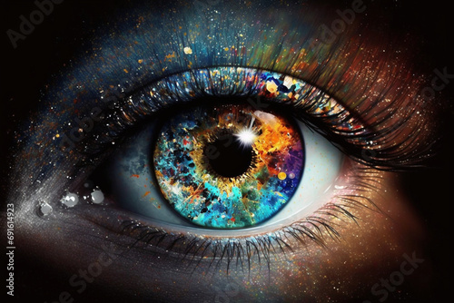 Colored eye, vision, multi-colored paint, amazingly beautiful eye