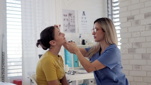 Wallpaper Mural Title: Doctor examining lymp nodes on neck of the teenage girl. Palpation of lymph nodes. Concept of preventive health care for adolescents. Torontodigital.ca
