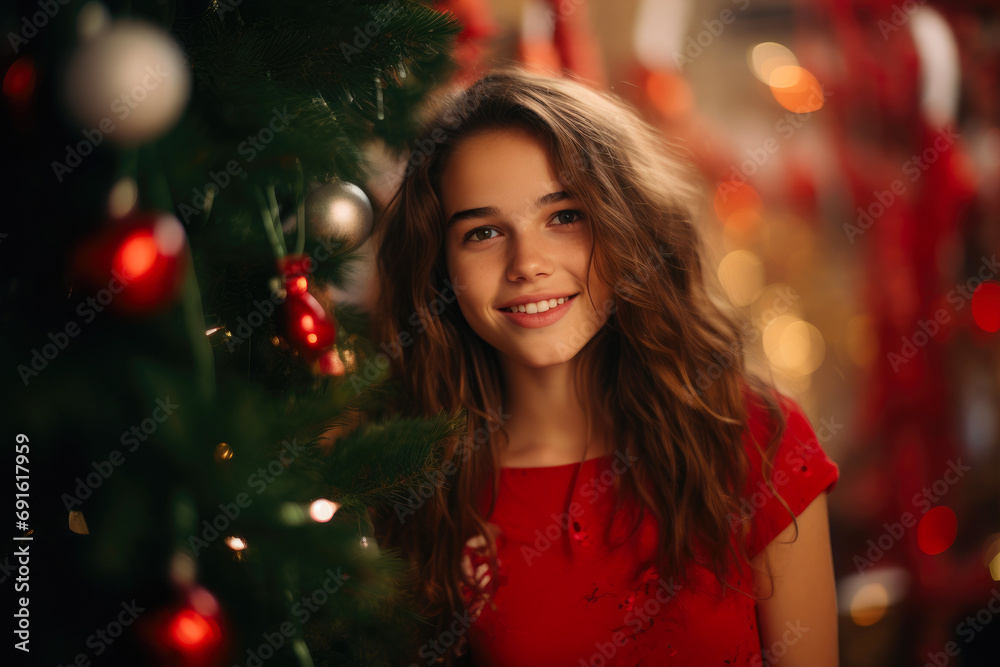 Modern Happiness: Radiant Girl with Christmas Cheer