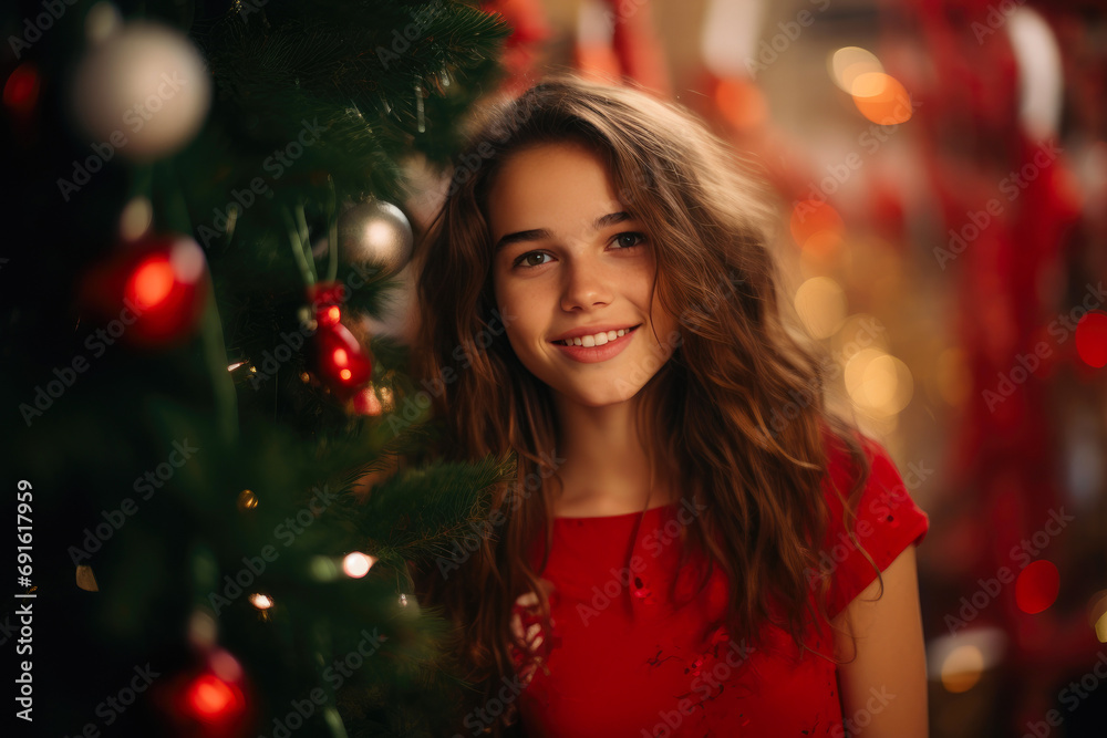 Modern Happiness: Radiant Girl with Christmas Cheer Modern Happiness: Radiant Girl with Christmas Cheer