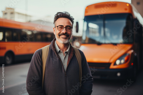 Radiant Middle-Aged Man and His Bus © Andrii 