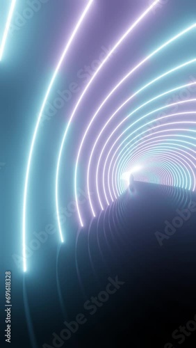 Abstract portals the background with Light Lines Moving Fast in reflection. Futuristic neon with lights in a seamless loop. Moving glowing neon lights disco party
