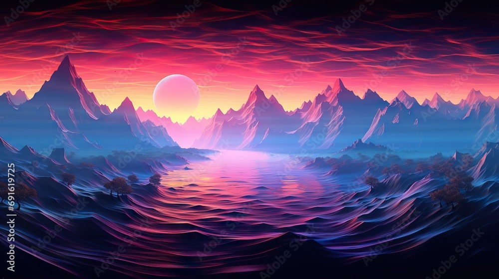 Virtual Horizon Dreams Digital Landscape Internet Cyberspace Horizon - Abstract Blue Ultrawide Panorama Banner Background. created with Generative AI