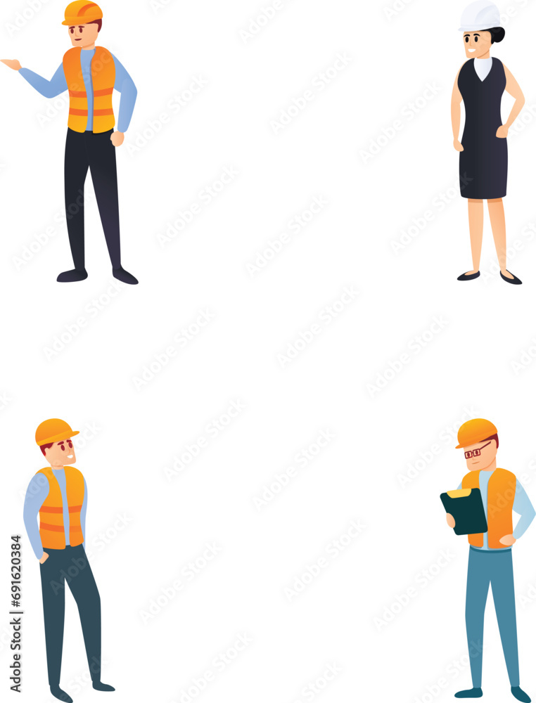 Builder icons set cartoon vector. Construction worker people. Cartoon character Builder icons set cartoon vector. Construction worker people. Cartoon character