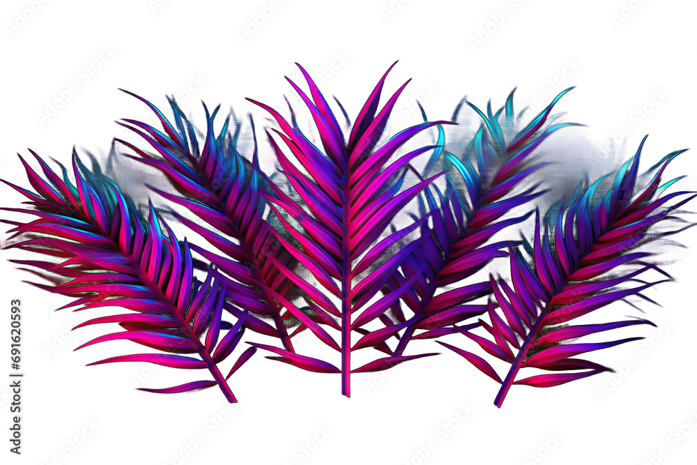 coconut branch tree botany blue black beautiful background art abstract 90s 80s threedimensional 3d render neon palm leaves black Banner design Retrowave synthwave vaporwave illustration