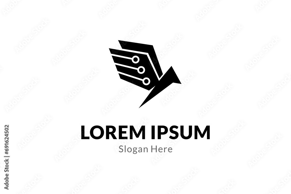 Bird logo design with combination of technology icons in flat vector Bird logo design with combination of technology icons in flat vector
