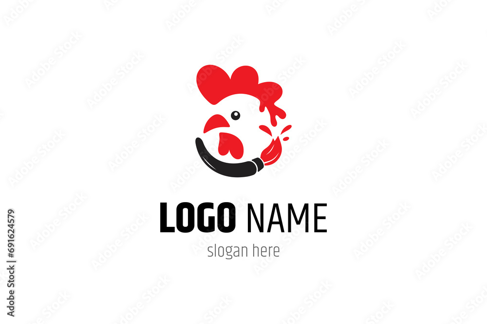 Rooster logo with brush combination in flat template vector design Rooster logo with brush combination in flat template vector design