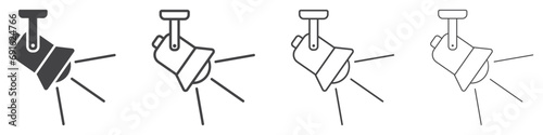 Set of spotlight icons. Stage light symbol. Event, concert, performance, theater. Spotlight with bright light, lamp. Vector.