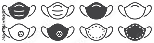 Set of face mask icons. Breathing respirator mask. Corona virus protection sign, health care. Surgical face mask. Protective masks against viruses, dust and respiratory diseases. Vector. EPS10. photo