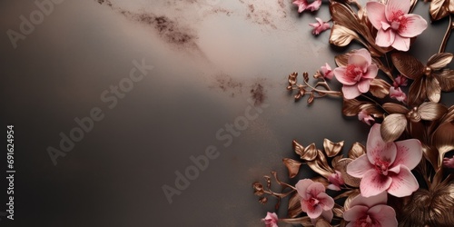 Iron Orchids Background Texture with Empty Copy Space for Text - Metallic Orchid Flower Backdrop - Iron Metal Orchid Flower Wallpaper created with Generative AI Technology