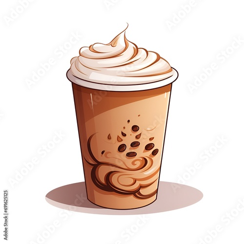 Aesthetic Cartoon Chai Latte Cup with Steam in 2D on White Background