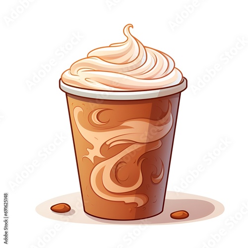 Aesthetic Cartoon Chai Latte Cup with Steam in 2D on White Background