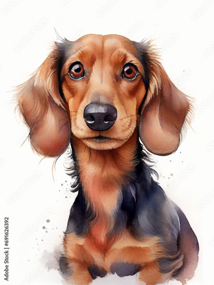 Watercolor dauchsund dog illustration. Created using generative AI tools
