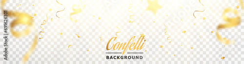 Confetti background.Birthday,anniversary,celebration banner.Falling shiny golden confetti.Background for anniversary party.Elements for preparing holiday ...
