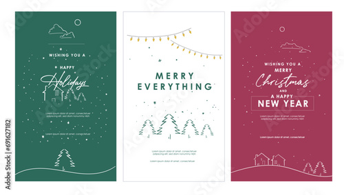 hand drawn vector illustration of holiday elements and icons_ christmas, new year, snow, winter greetings for family, friends and corporate message. Heartwarming drawings 