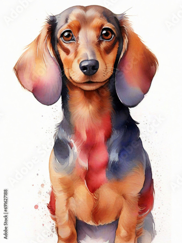 Watercolor dauchsund dog illustration. Created using generative AI tools photo