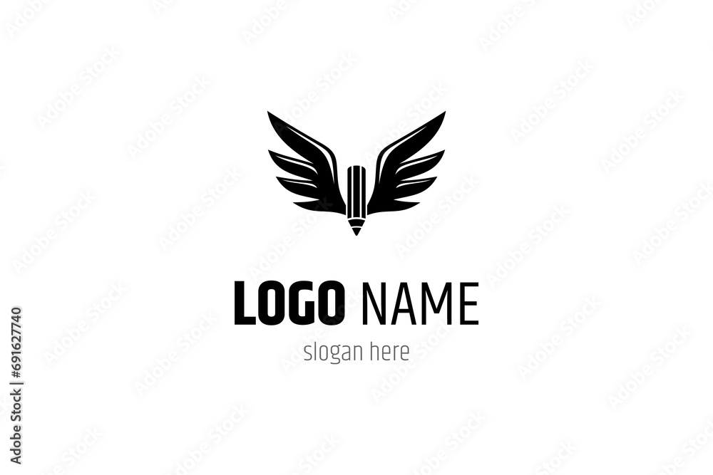 Wings logo with pencil combination flat vector design Wings logo with pencil combination flat vector design