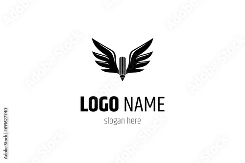 Wings logo with pencil combination flat vector design